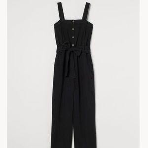 H&M Women’s Black Linen Wait-tie Button Jumpsuit